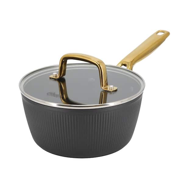 Oster Abbottsford 2.5 qt. Nonstick Aluminum Saucepan with Glass Lid in Black