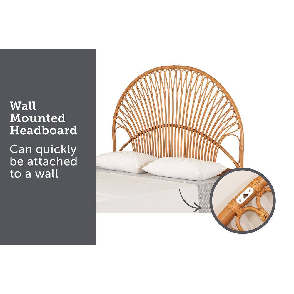 Beige Queen Exotic Tree Pattern Wicker Headboard