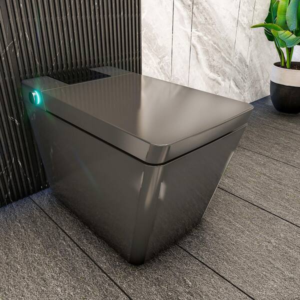 Smart Bidet Toilet Square 1.28 GPF in Matte Gray with Heated Seat, Auto Open/Close Lid, and Remote Control
