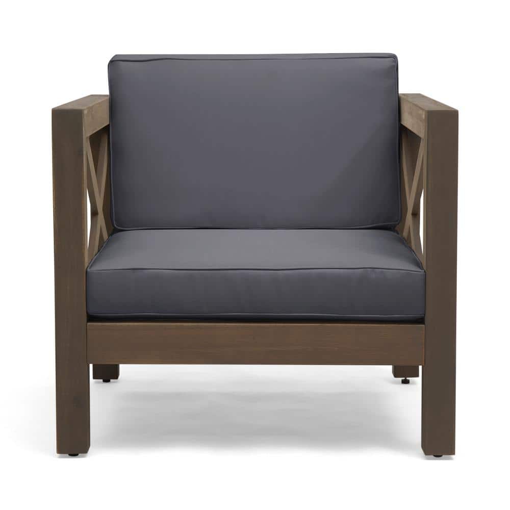 Wooden outdoor club chair for patio garden backyard with cushions grey