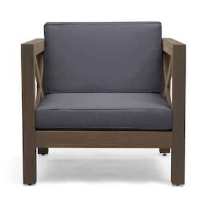 Wooden outdoor club chair for patio garden backyard with cushions grey