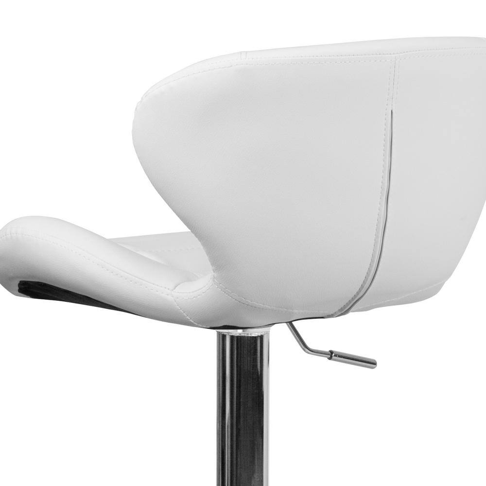 Curvaceous White Vinyl and Chrome Adjustable Saddle Barstool