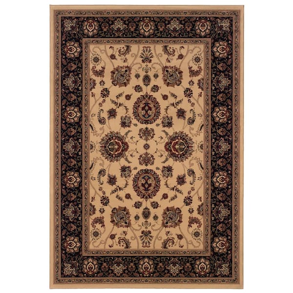 Alyssa Ivory/Black 8 ft. x 8 ft. Square Traditional Border Area Rug