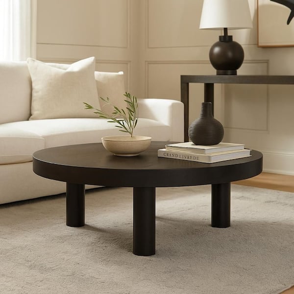 Reny 42 in. Black Round Wood Cocktail Coffee Table