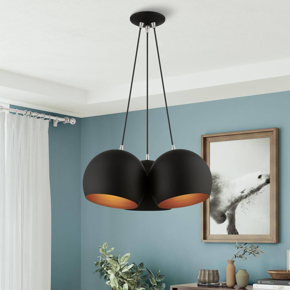 Piedmont Black and Brushed Nickel 3-Light Globe Pendant