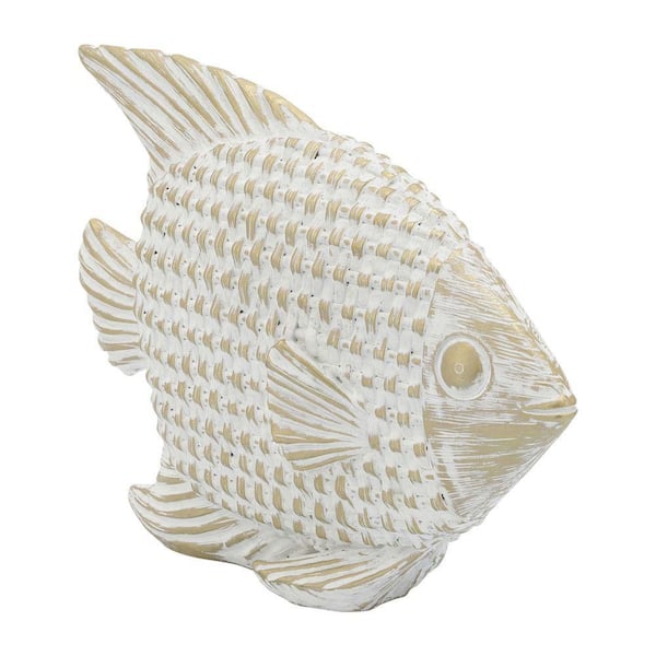 Liv & Skye White and Gold 9 in. x 7.5 in. Ceramic Standing Fish Figurine