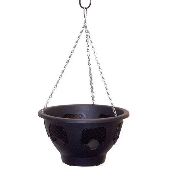 Plantopia 12 in. dia. Black Plastic Multi-Plant Hanging Flower Basket