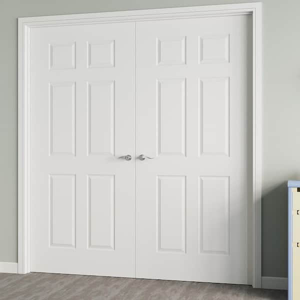 72 in. x 80 in. 6-Panel Universal-Handed Painted Solid Core Wood Double Prehung French Door Plus Quick Assemble Jamb
