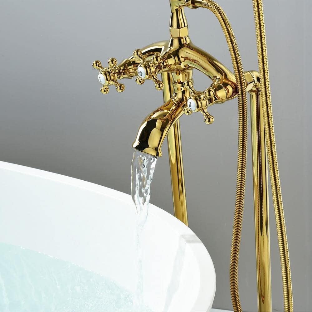 Double Handle Claw Foot Freestanding Tub Faucet with Hand Shower in Golden price history on PriceWatchPro