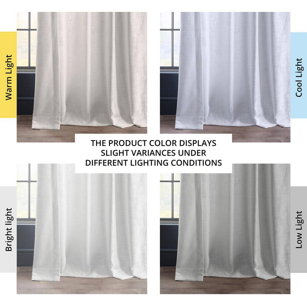Rice White Light-Filtering Faux Linen Curtain Panel, 50"W x 120"L