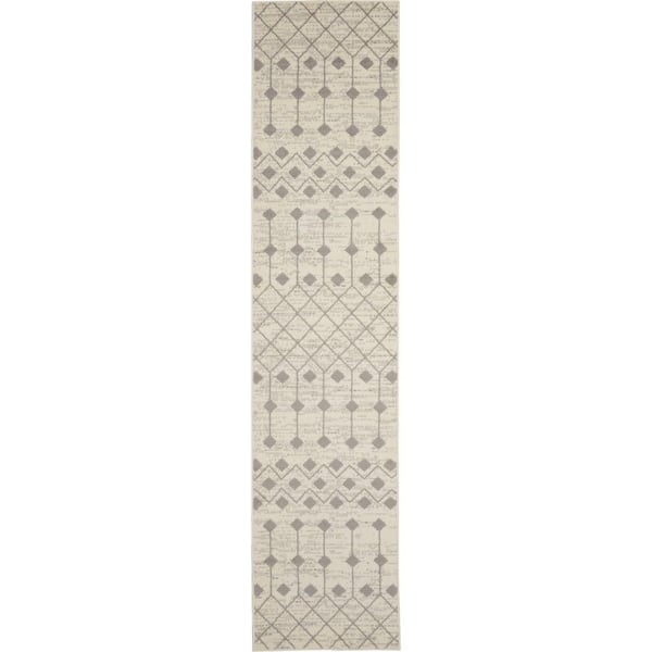 Nourison Grafix Ivory/Grey 2 ft. x 10 ft. Moroccan Boho Kitchen Runner Area Rug