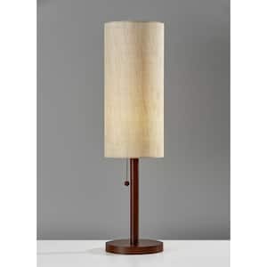 Charlie 31 in. Brown Integrated LED No Design Interior Lighting Table Lamp for Living Room w/Beige Linen Shade