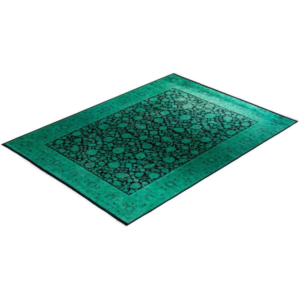 Overdyed Green 9 ft. x 12 ft. 1 in. Wool Indoor Area Rug
