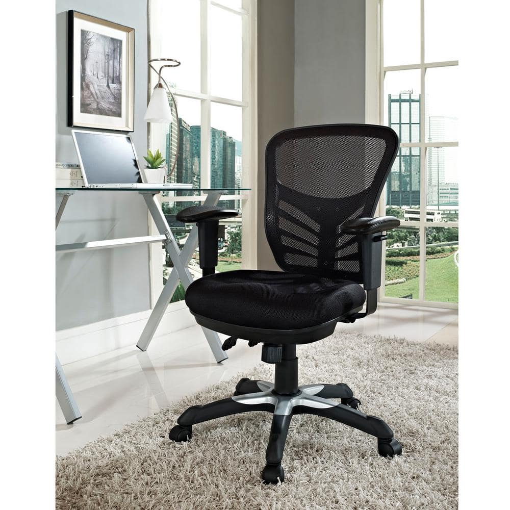 Black Mesh and Fabric Swivel Office Chair with Adjustable Arms