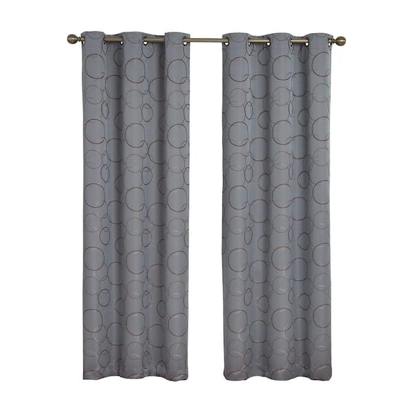 Eclipse Meridian River Blue Polyester Geometric 42 in. W x 84 in. L Lined Grommet Blackout Curtain