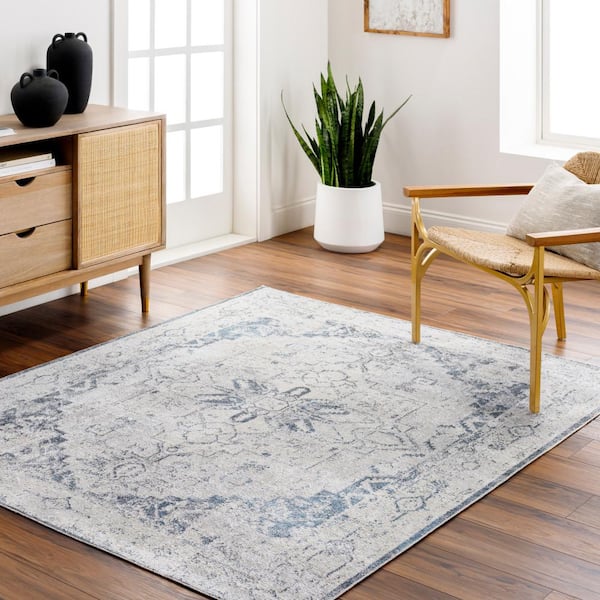 Lillian Light Gray/White 9 ft. x 12 ft. Medallion Machine-Washable Indoor Area Rug