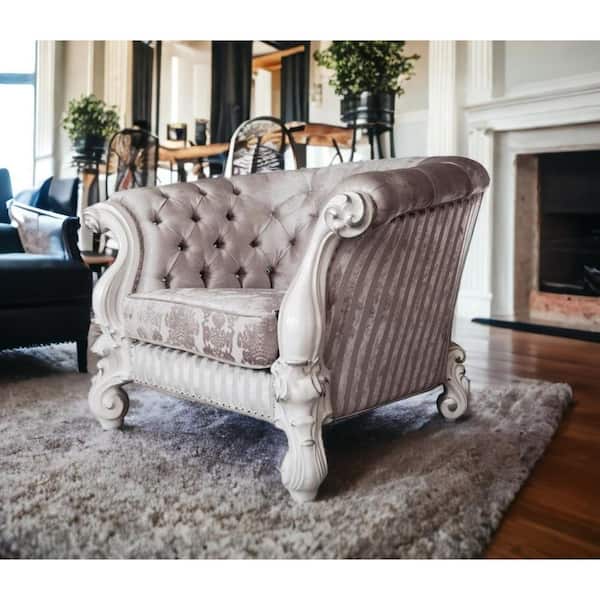 HomeRoots Ivory Barrel Chair Set of 1 with Nail head Trim and Removable and Tufted Cushions