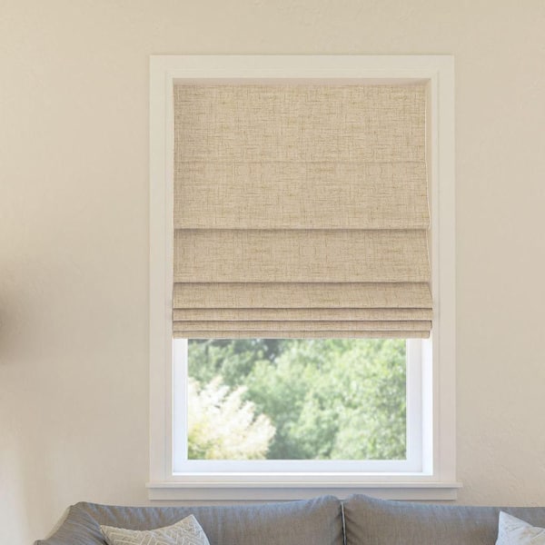 Somerton Cordless Taupe 100% Blackout Textured Fabric Roman Shade 33 in. W x 64 in. L