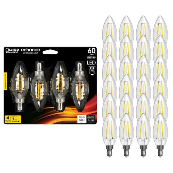 60-Watt Equivalent B10 E12 Candelabra Filament CEC Clear Glass Chandelier LED Light Bulb in Bright White 3000K (24-Pack)