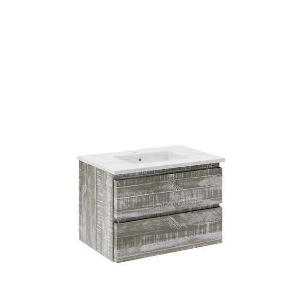 Fresca Formosa 30 in. Single Sink Wall Mount Floating Sage Gray Bath Vanity with White Quartz Top and Undermount Ceramic Sink