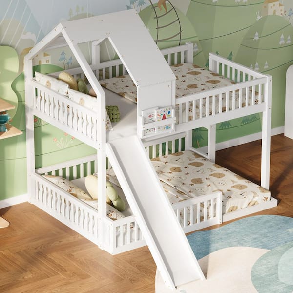 Harper & Bright Designs White Full XL Over Queen House Floor Bunk Bed ...