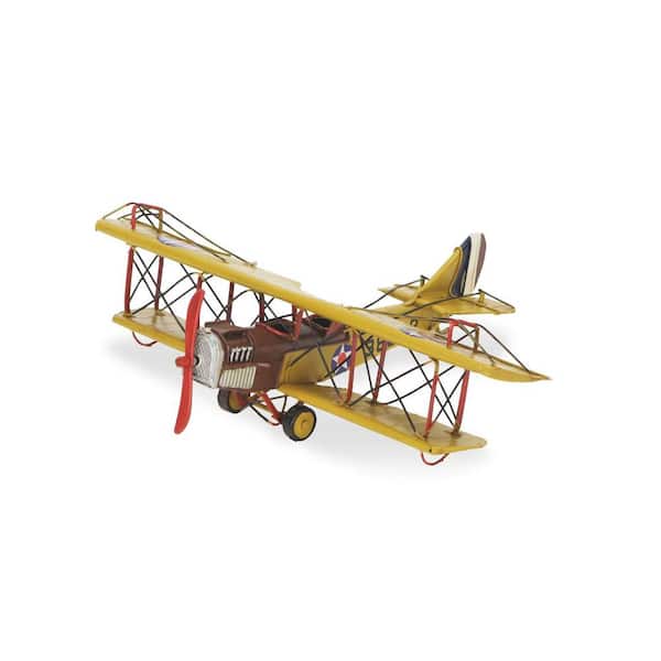 HomeRoots Metal Yellow and Red Hand Painted 1918 Yellow Curtiss JN-4 Airplane Model Sculpture