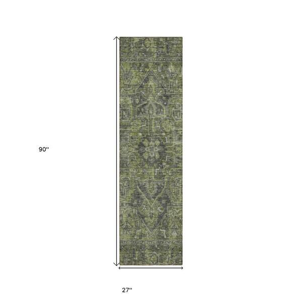HomeRoots Moss Green and Gray 2 ft. x 8 ft. Woven Oriental Runner
