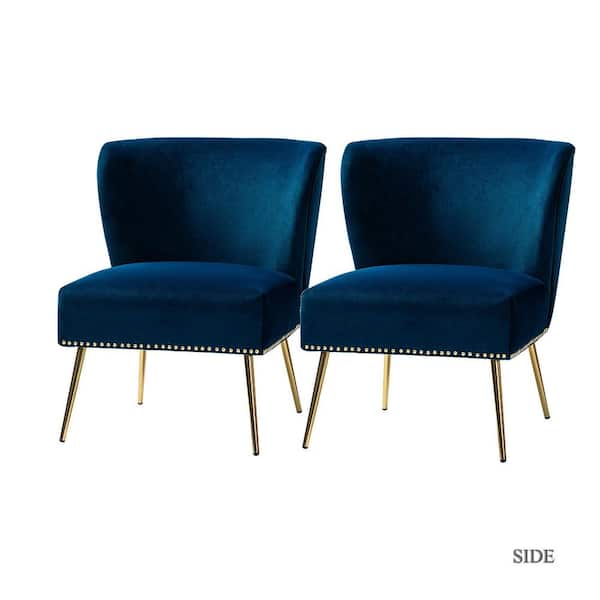JAYDEN CREATION Basilio Navy Accent Side Chair with Nailhead Trim (Set of 2)