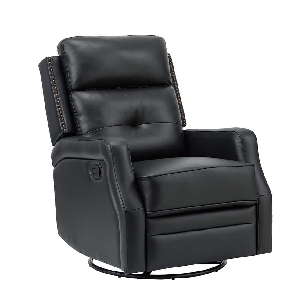 Depot Rocker Wide in. - Ifigenia DESIGN Home Black The Swivel Leather Genuine Z2LBCH0058-BLACK ARTFUL with LIVING Back Tufted Recliner 28.74