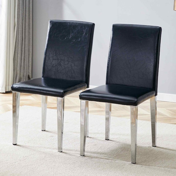 Black/Silver PU Leather  Side Chair (Set of 2)