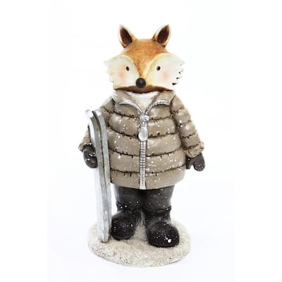 10 in. Fox with Skis Statuary