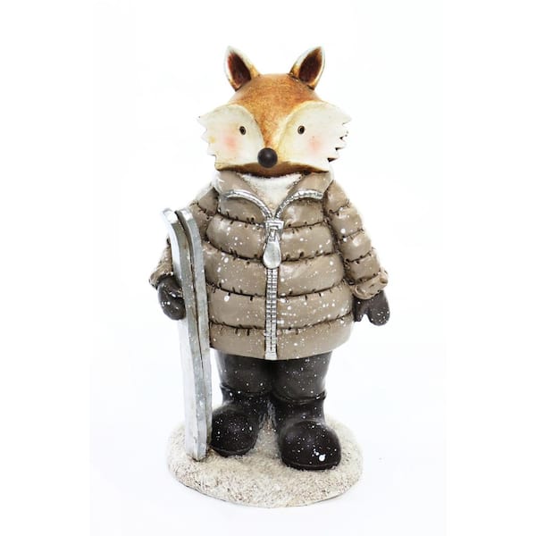Alpine Corporation 10 in. Fox with Skis Statuary
