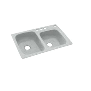 Dual-Mount Solid Surface 33 in. x 22 in. 4-Hole 55/45 Double Bowl Kitchen Sink in Tahiti Gray