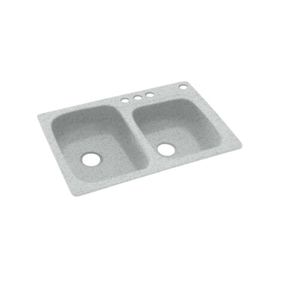 Swan Dual-Mount Solid Surface 33 in. x 22 in. 4-Hole 55/45 Double Bowl Kitchen Sink in Tahiti Gray