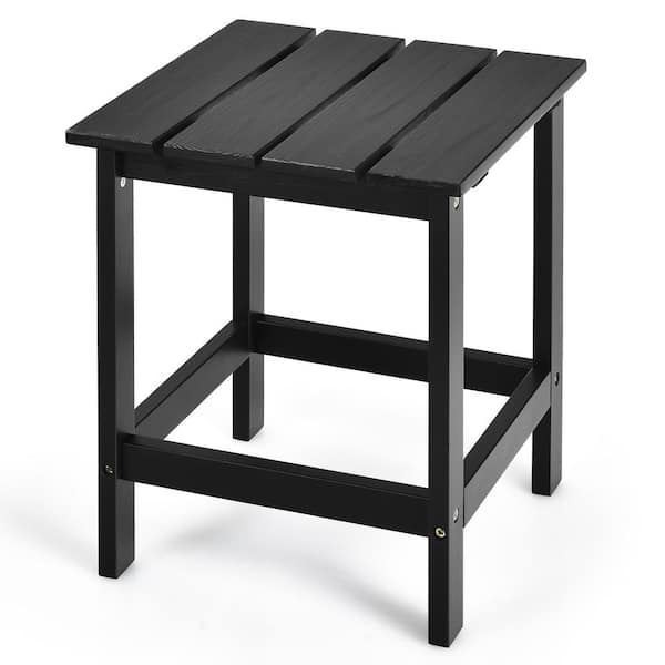 Costway 18 in. Black Square Wood Patio Outdoor Coffee Table Side Slat Deck