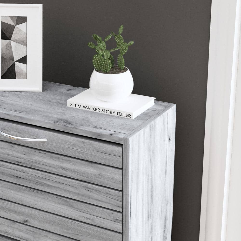 Gray Wood 3-Tier Shoe Organizer with Drawers