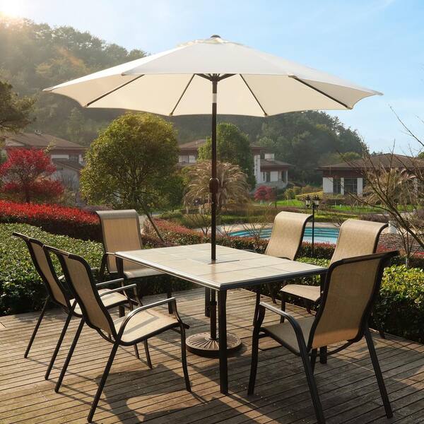 Funsite 9ft Outdoor Market Patio Umbrella in Cream with Push Button ...