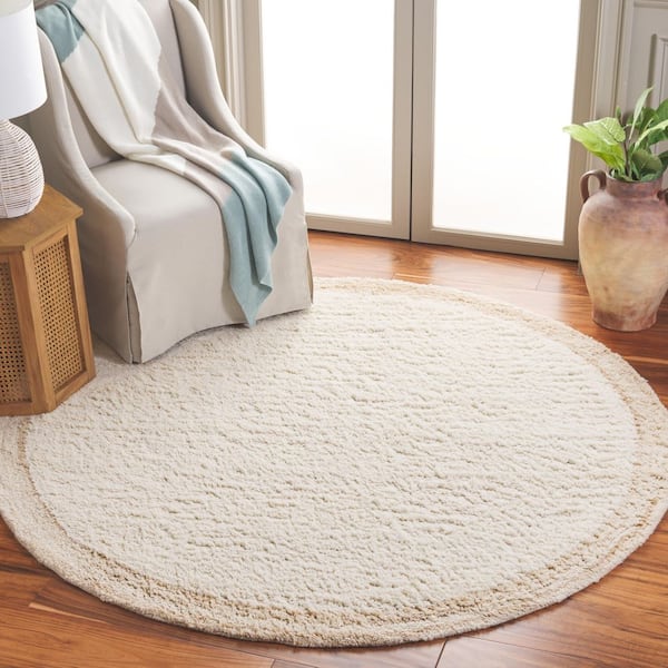 Vermont 6 ft. x 6 ft. Round Ivory/Beige Minimalist Framed Solid Area Rug