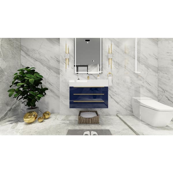 BV Better Vanity Bethany 30 in. W x 20 in. D x 22 in. H Single Sink Floating Bath Vanity in Gloss Night Blue with White Acrylic Top