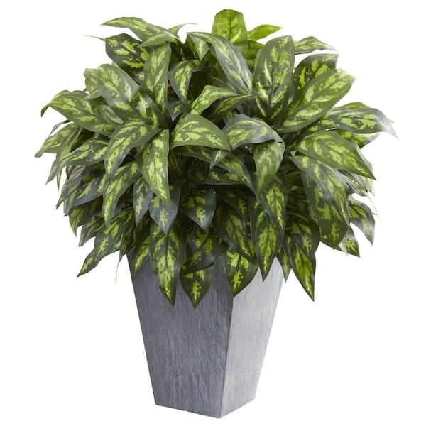 Nearly Natural Artificial Silver King with Slate Planter