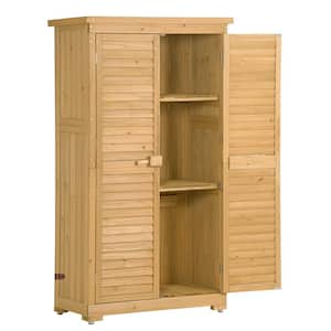 2.8 ft. W x 1.5 ft. D Natural Outdoor Wood Storage Shed Tool Cabinet with 2 Removable Shelves, Shutter Design(4 sq. ft.)