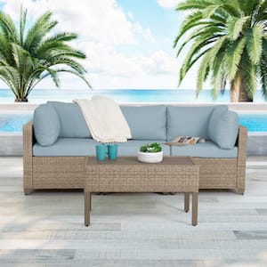 Maui 4-Piece Metal Patio Conversation Set with Sky Blue Cushions