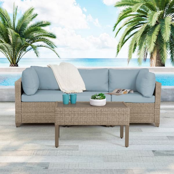 TK CLASSICS Maui 4-Piece Metal Patio Conversation Set with Sky Blue Cushions