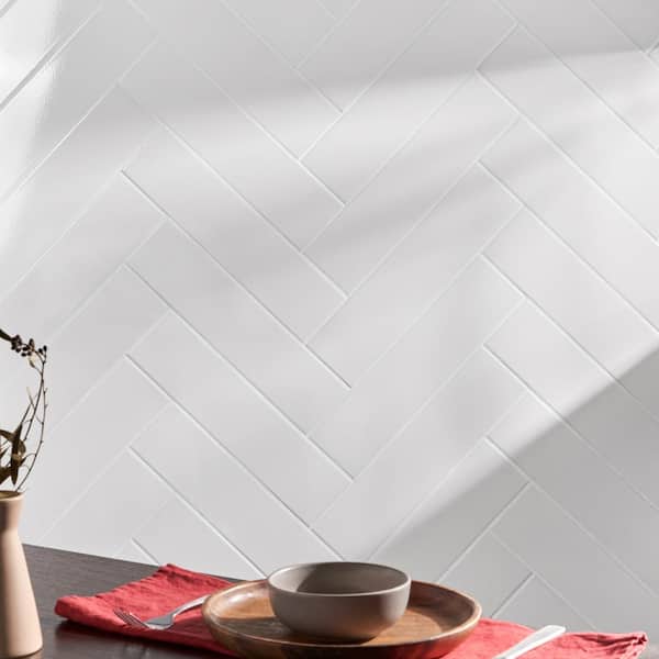 Colorwave White 4.43 in. x 17.62 in. Polished Crackled Ceramic Subway Wall Tile (10.35 Sq. Ft./Case)
