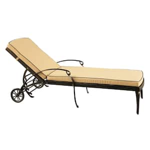 Contemporary Modern Mesh Lattice Aluminum Outdoor Patio Garden Pool Chaise Lounge in Bronze with Wheels and Cushion