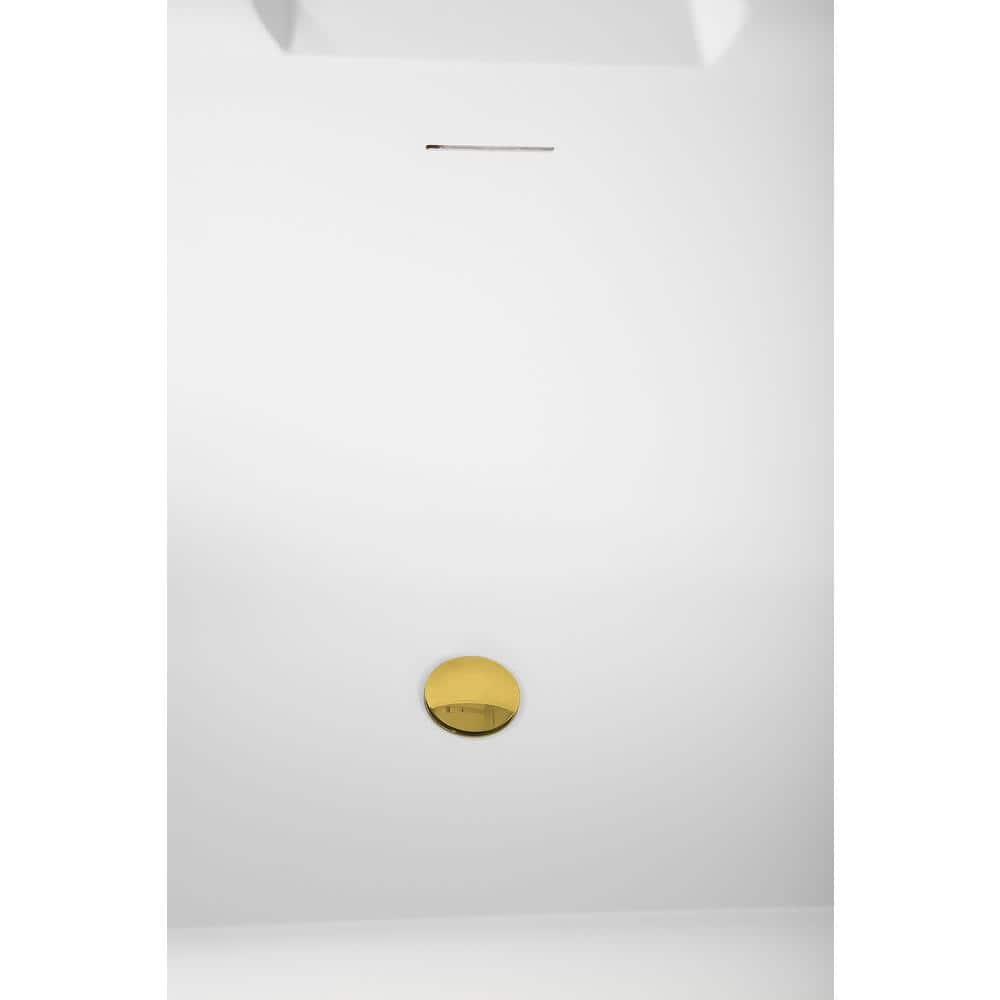 67" Matte White Acrylic Freestanding Soaking Tub with Polished Gold Trim