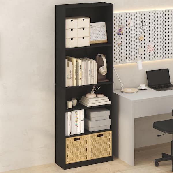 JAYA 71.2 in. Tall Blackwood Wood 5-Shelf Open Shelf Bookcase