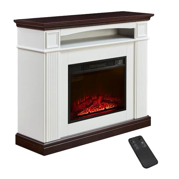 43.5 in. Freestanding Mantel Shelf 23 in. Electric Fireplace with LED Flame 3 Brightness Levels Timer Remote in White