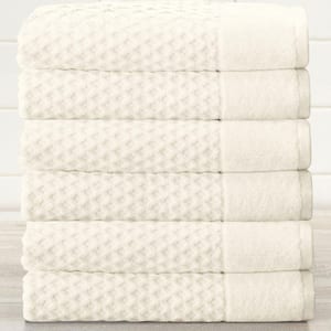 Beige Solid 100% Cotton Textured Hand Towel (Set of 6)