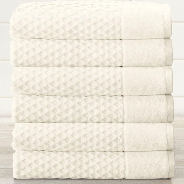FRESHFOLDS Beige Solid 100% Cotton Textured Hand Towel (Set of 6)